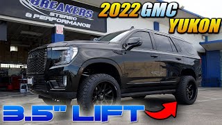 2022 GMC Yukon Chevy Tahoe Rough Country 35quot Lift 22x12 Hostile Vulcon 33x1250 w Bass system [upl. by Aikrehs839]