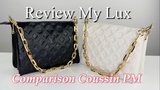 Louis Vuitton Coussin PM Black amp White comparison  what fits in this bag Indepth review [upl. by Lejeune]