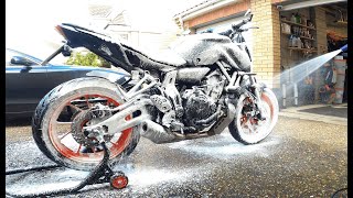 Full Motorcycle Wash and Detail  Yamaha MT07 2021 [upl. by Mord]