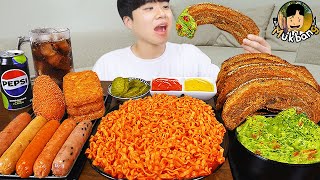 ASMR MUKBANG 직접 만든 대왕 소세지 까르보 불닭볶음면 핫도그 통삼겹 먹방 amp 레시피 FIRE NOODLES AND SAUSAGE EATING SOUND [upl. by Cardon]