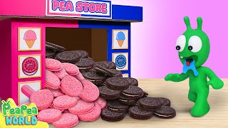 Pea Pea Explore Black Pink Oreo Vending Machine 🍩 Cartoon For Kids 💖 Pea Pea World [upl. by Assilat159]