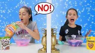 Twin Telepathy Cereal Slime Dump It Challenge [upl. by Eibbor]