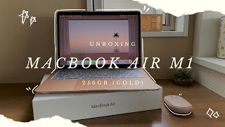 ✨ MacBook Air M1 Gold Unboxing  Accessories amp Setup  Gold [upl. by Ashien]