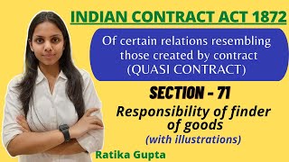 Quasi Contract  Of certain relations resembling those created by contract  Sec71 Contract Act [upl. by Oralla]