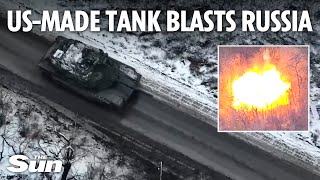 USmade £8m M1 Abrams tank seen blasting Russians on Ukraine frontline for first time [upl. by Yanetruoc]