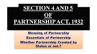 Partnership Act 1932  Section 4 and 5  Essentials of Partnership  OnlyLaw  Urdu  Hindi [upl. by Tereve]