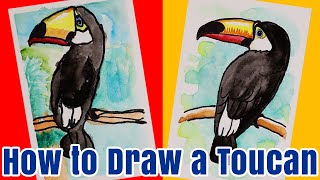 How to Draw a Toucan Kids Watercolor Tutorial [upl. by Atteloc]