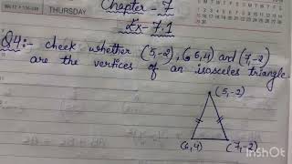 Check whether 5264and72 are the vertices of an isosceles triangleClass10chap7ex71 [upl. by Graig]