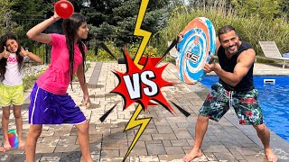 Deema and Sally Play fun water games at swimming pool vs dad [upl. by Anyotal]