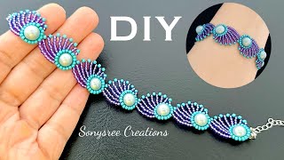 Hera Bracelet 🦚  DIY Beaded Bracelet  Peacock feather bracelet or shell bracelet [upl. by Rizzo]