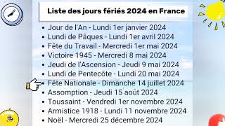 Liste des jours fériés pendant lannée 2024 en France [upl. by Mou509]