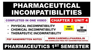 Pharmaceutical Incompatibility  Physical  Chemical  Therapeutic Incompatibility  Part 2 Unit 4 [upl. by Anadroj]