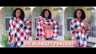 How To Make A Super Easy Diy Blanket Poncho No sew  Sew Method [upl. by Ina354]