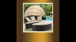 Outdoor Round Garden Sofas Canopy Wicker Rattan Separated Seating Sectional Sofa for Patio Lawn G [upl. by Atnod]