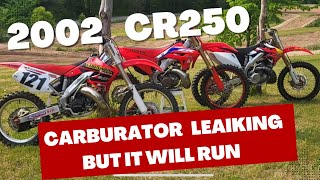 2002 CR250 Carb Problems Leaking Fuel Finally Running [upl. by Ydnic807]