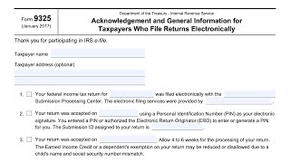 IRS Form 9325 walkthrough Acknowledgement amp Information for Taxpayers Who File Electronic Returns [upl. by Cummine]