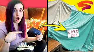 I Built A Gaming BLANKET FORT w Stadia but Im a 30 Year Old Lady [upl. by Penni221]