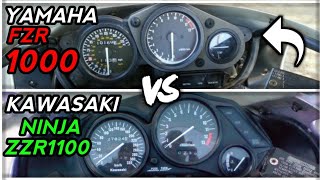 Yamaha fzr 1000 vs Kawasaki ninja zzr1100  Acceleration sounds top speed [upl. by Vookles688]