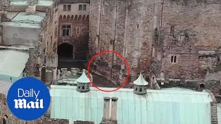 Drone footage captures ghostly knight galloping through castle  Daily Mail [upl. by Ileray]