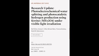 Research Update Photoelectrochemical water splitting and photocatalytic hydrogen pro  RTCLTV [upl. by Niel]