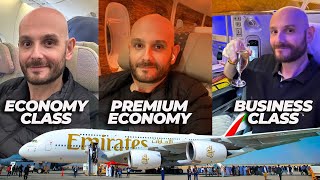 ECONOMY vs PREMIUM ECONOMY vs BUSINESS CLASS con EMIRATES tra TOKYO e ROMA [upl. by Etnemelc]