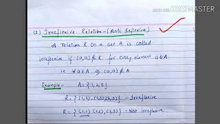 Types of relations  Reflexive and Irreflexive  lecture14discrete mathematics [upl. by Kafka]