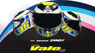 Pista GP RR Assen 2007  I caschi di Vale  AGV [upl. by Anayet242]