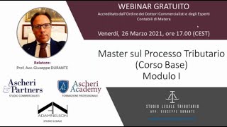 Master sul Processo Tributario Corso Base  Modulo I [upl. by Ecirtam]