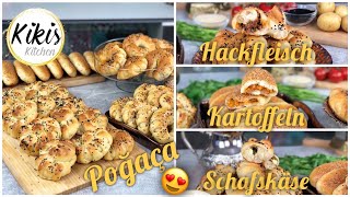 Türkische Teigtaschen POGACA mit 3 mega leckeren Füllungen Schafskäse Hackfleisch und Kartoffeln [upl. by Battista468]