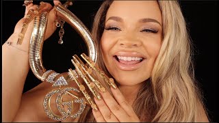 ASMR My Gold Jewelry Collection 10XL Nails Scratching  Tapping [upl. by Aihcrop]