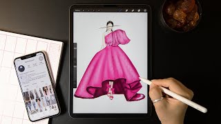 Digital Fashion illustration tutorial Dress with Procreate on iPad Pro [upl. by Raff198]