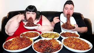 EATING THE WORLDS SPICIEST BLACK BEAN NOODLES WITH HUNGRY FAT CHICK • Mukbang amp Recipe [upl. by Kinghorn404]