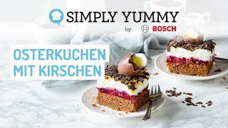 Osterkuchen vom Blech mit Eierlikör und Kirschen 🍰  SIMPLY YUMMY [upl. by Leuqim134]