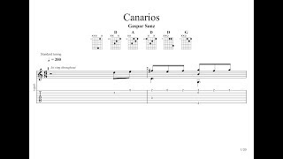 Canarios  Sanz Gaspar  Guitar Classic Tab  Full HD [upl. by Wanfried602]