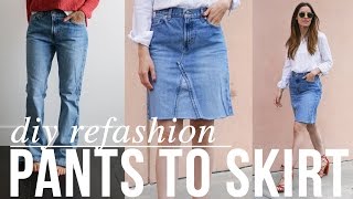 super easy DIY Jean pants to JEAN SKIRT refashion [upl. by Tennaj]