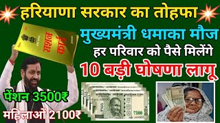 हरियाणा CM ने 10 योजना लागू हरियाणा दिवस तोहफा BPL कार्ड धमाका ।। LPG चीनी सस्ती ₹100000 फ्री 2024 [upl. by Aehsila]