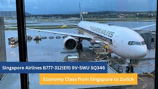 Rainy Flight on Singapore Airlines B777300ER Economy Class from Singapore to Zurich SQ346 [upl. by Ettenowtna]