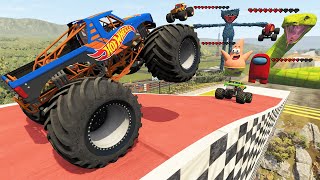 Monster Truck Madness LIVE  Long Jumps and Crashes  BeamNG Drive  Griffs Garage [upl. by Ellives]