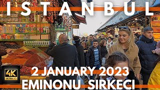 Istanbul Turkey 2023 EminonuSirkeci 2 January Walking Tour  4K ULTRA HD 60FPS [upl. by Mace]