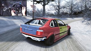 BMW E36 Compact Winter Snow Drifting  Assetto Corsa Steering Wheel Gameplay [upl. by Rorry447]