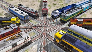 Twelve Trains Crossing Each other at Diamond Crossing  Cross Forked Railroad  Train Simulator [upl. by Kayne]