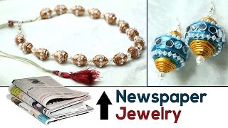 How to Make Newspaper Jewelry DIY News Paper Earrings amp Necklace Tutorial [upl. by Adneral]