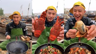 Dagang a fisherman boils lobster conch geoduck and scallops with beer todayseafoodboil yummy [upl. by Cello]