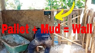 Building a Sustainable Cob Horse Shed Pallet Wall Wattle amp Daub Techniques  Part 3 [upl. by Adnarrim]