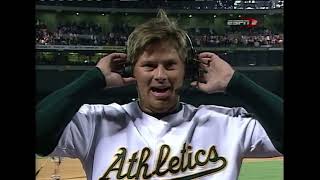 A’s get 20th straight win  Hatteberg full at bat  post game interview [upl. by Ahsinauq]