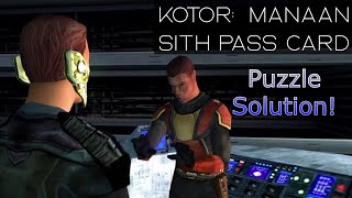 KOTOR Sith Pass Card Encryption Puzzle  Manaan [upl. by Ecnerret]