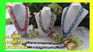 COLLANA UNCINETTO CON CRISTALLI E PERLINE quotLUCCICOSAquot TUTORIAL FACILE Alex Crochet [upl. by Tzong]