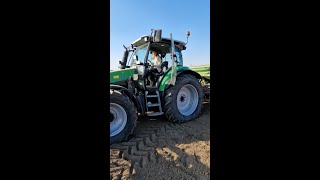 Farmer Girl sows the summer wheat with the deutz tractor shorts [upl. by Avat163]