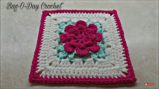 Easy Crochet a Granny Square w Rose Flower Bagoday Crochet Tutorial 303 [upl. by Katt]