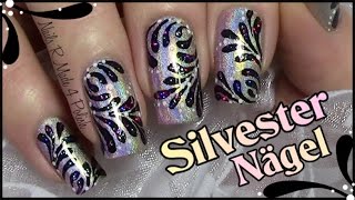 Holo Silvester Nageldesign mit Glitzer  New Years Eve Nail Art Design Firework [upl. by Rawdin]